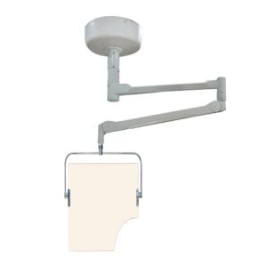 Barrière de protection en acrylique plombé suspendue au plafond avec découpe pour le torse